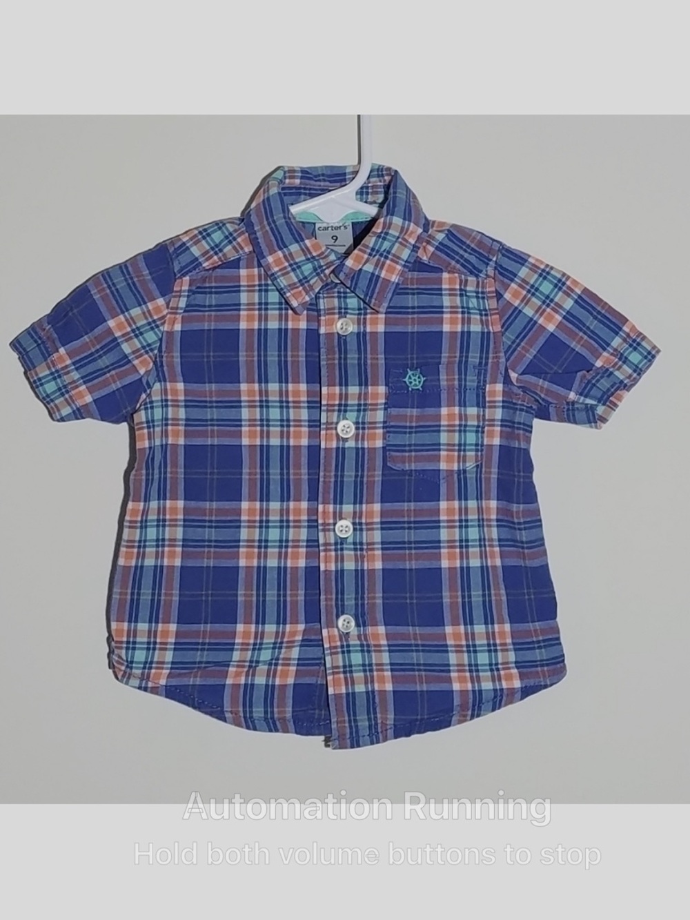 Carter's Navy and Coral Plaid Short-Sleeve Button-Down Shirt